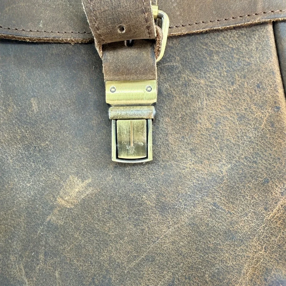 KomalC Brown Buffalo Leather Messenger Bag Distressed Laptop Satchel Briefcase